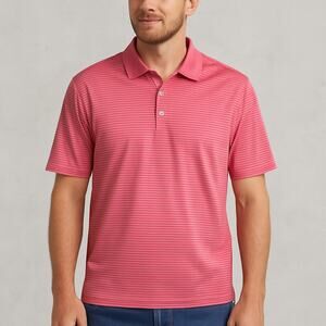 Peter Millar Polo Shirt Men’s Large Pink Blue Stripe Cotton Golf Olde Florida